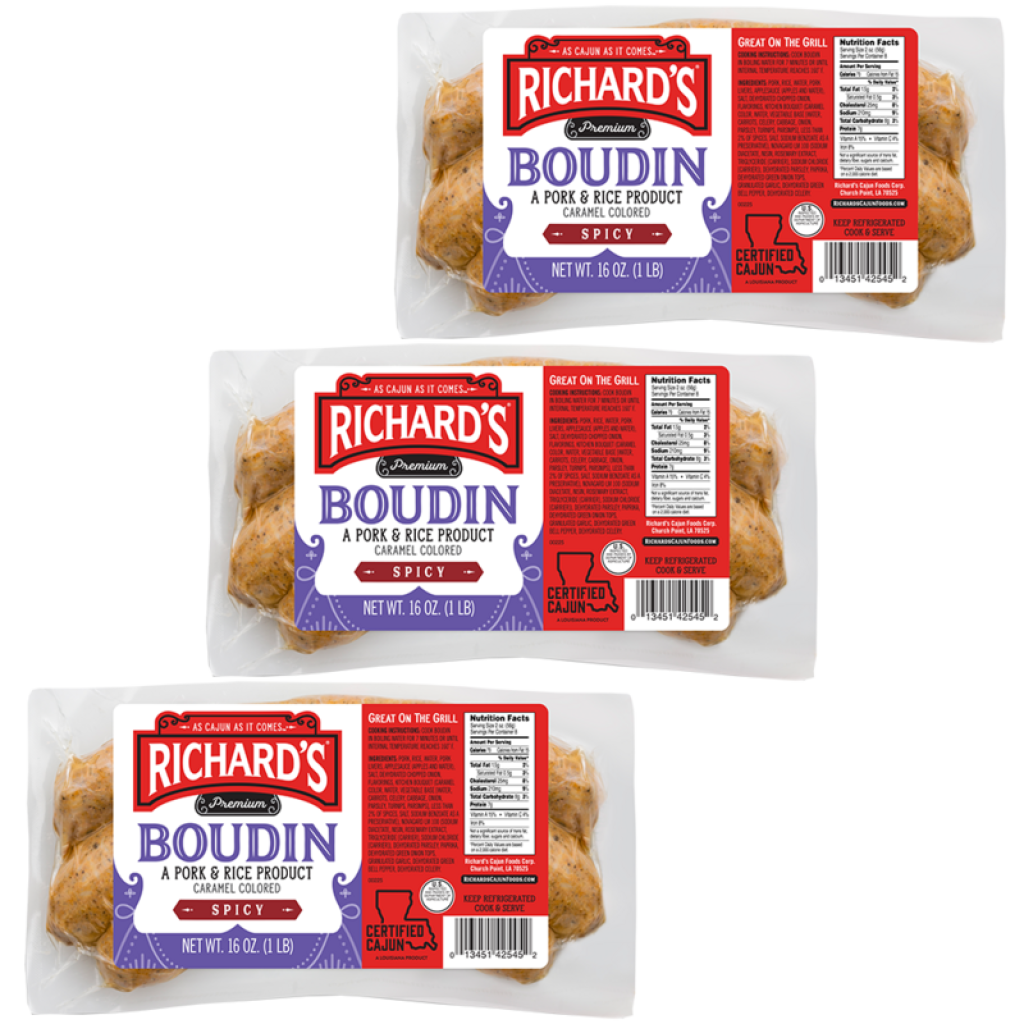 Richard's Hot Pork Boudin 16 oz Pack of 3