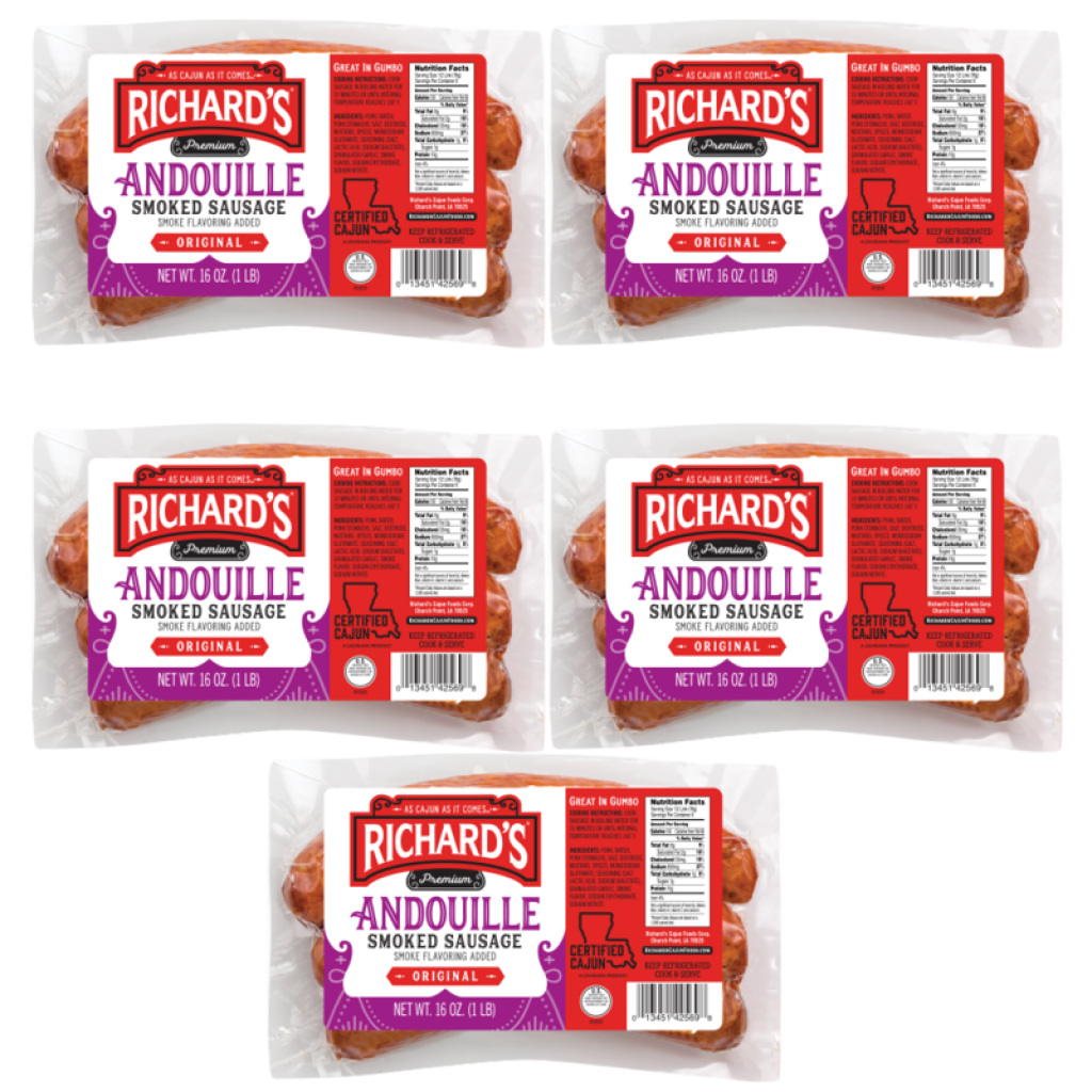 Richard's Andouille Sausage 1 lb Pack of 5